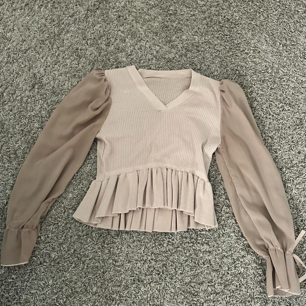 Cute Brown Sheer Sleeve Top